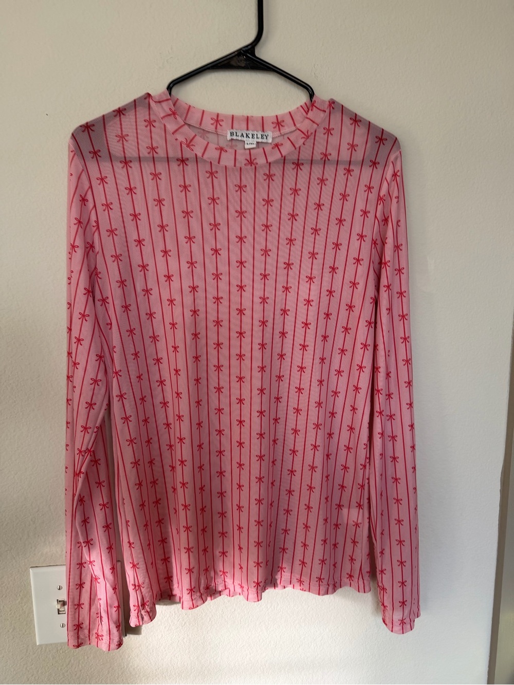 Blakeley Pink Bow-Print Long Sleeve Mesh Top